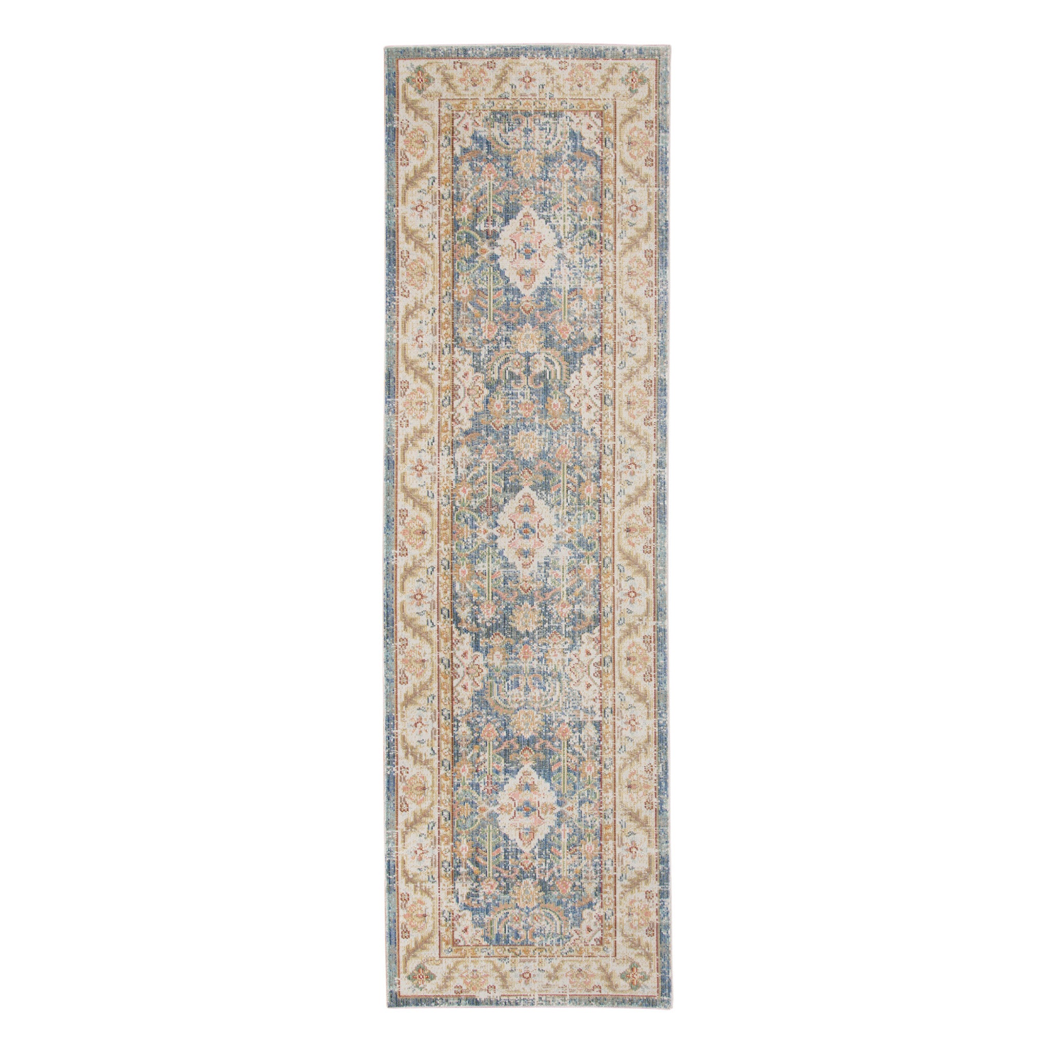 4' x 6' Blue Floral Power Loom Area Rug