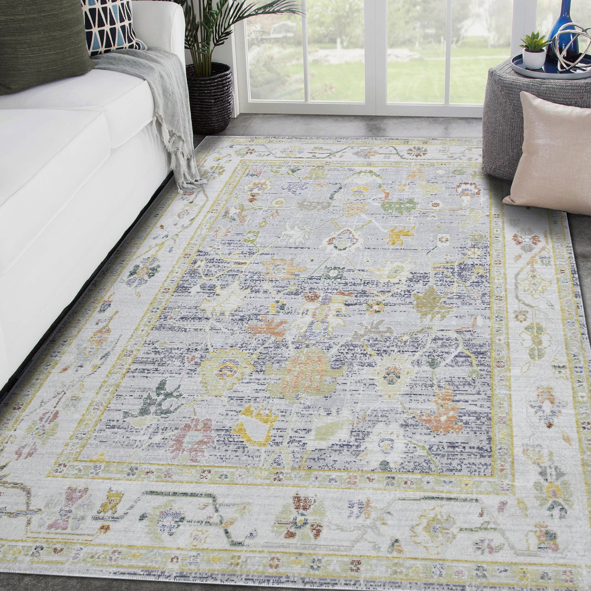 9' X 13' Blue Floral Power Loom Area Rug