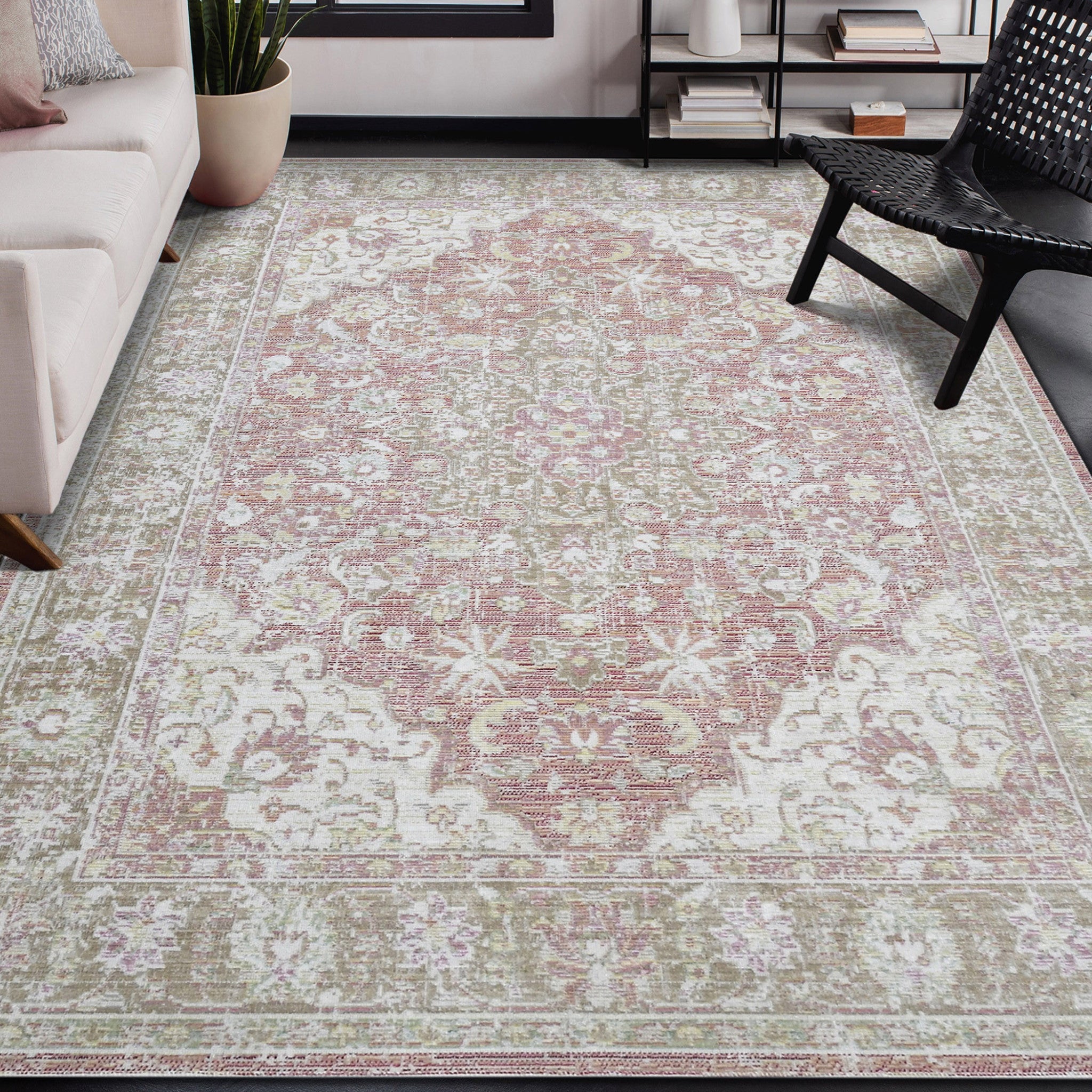 4' x 6' Coral Medallion Power Loom Area Rug