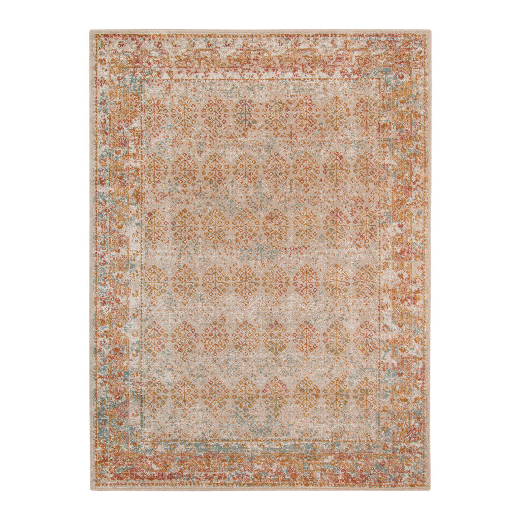 6' Beige Round Southwestern Power Loom Area Rug With Fringe