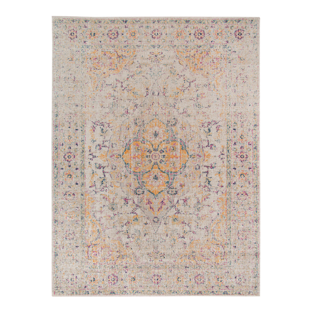 2' x 3' Yellow and Ivory Oriental Power Loom Area Rug With Fringe