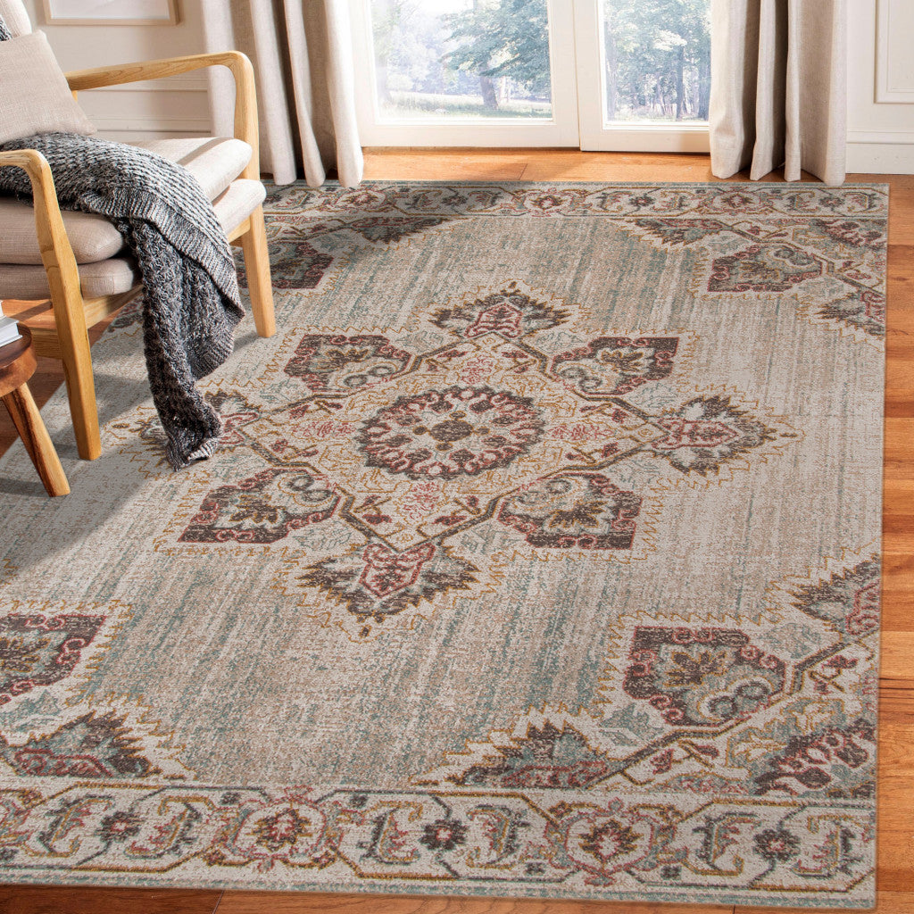 2' x 3' Beige Medallion Power Loom Area Rug With Fringe