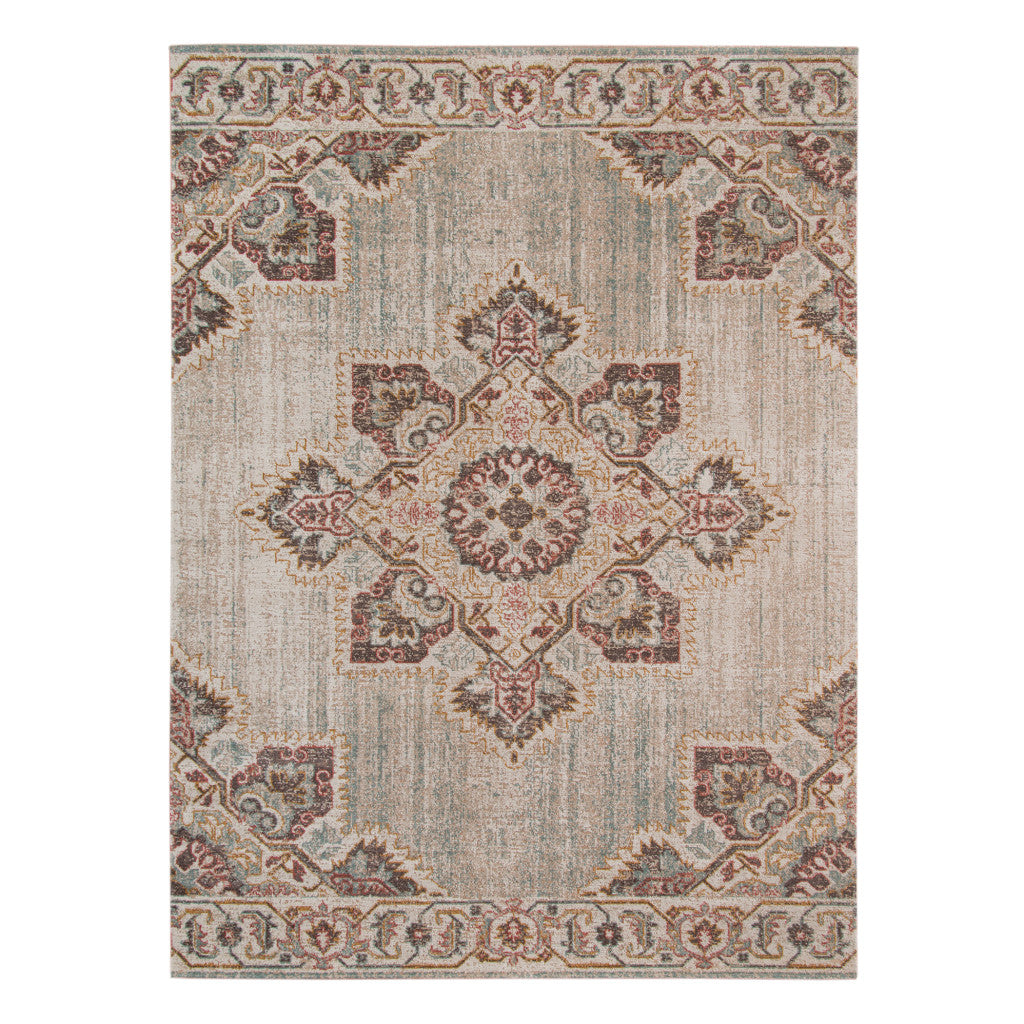 4' x 6' Beige Medallion Power Loom Area Rug With Fringe