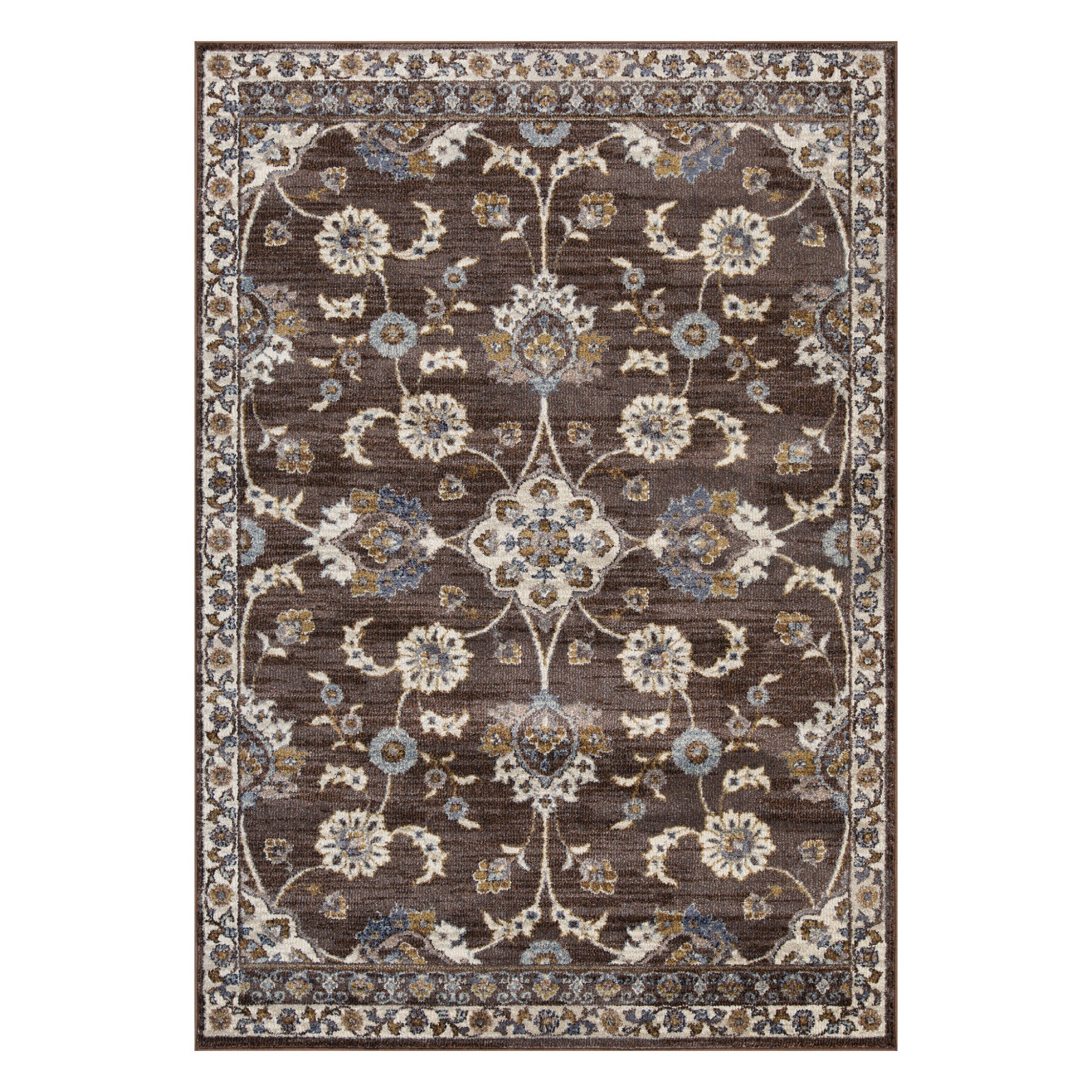 2' x 3' Brown Floral Power Loom Area Rug With Fringe