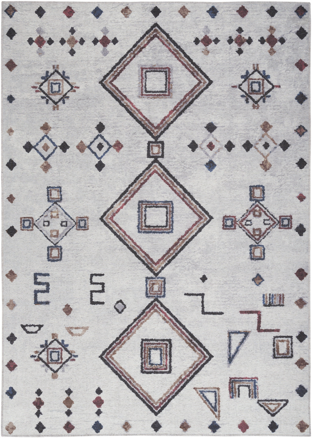 5' x 7' Gray and Brown Geometric Power Loom Washable Area Rug