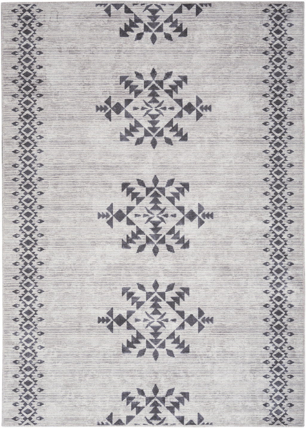 6' x 9' Gray and Ivory Geometric Power Loom Washable Area Rug