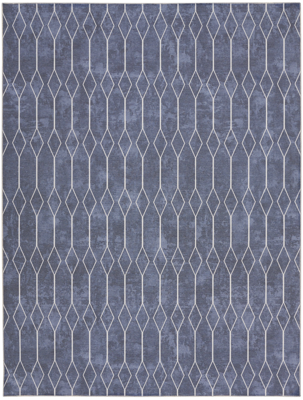 8' x 10' Blue and Ivory Geometric Power Loom Washable Area Rug