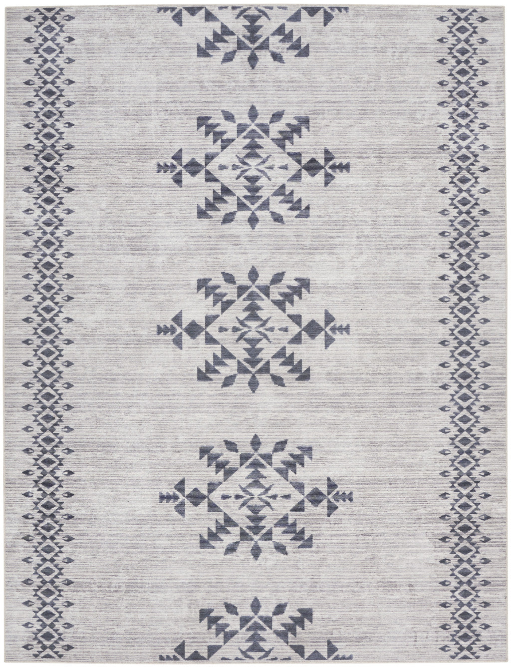 9' x 12' Gray and Ivory Geometric Power Loom Washable Area Rug