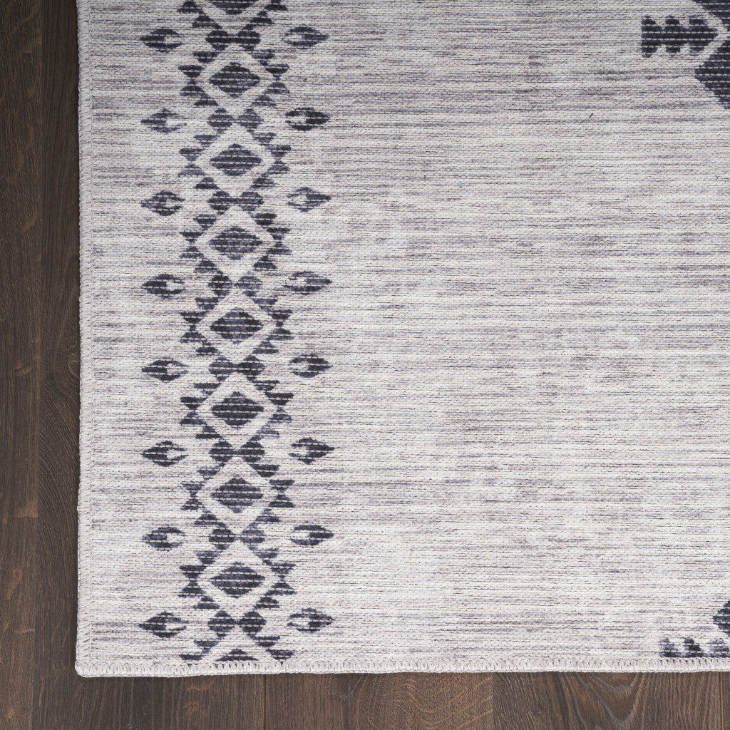 9' x 12' Gray and Ivory Geometric Power Loom Washable Area Rug