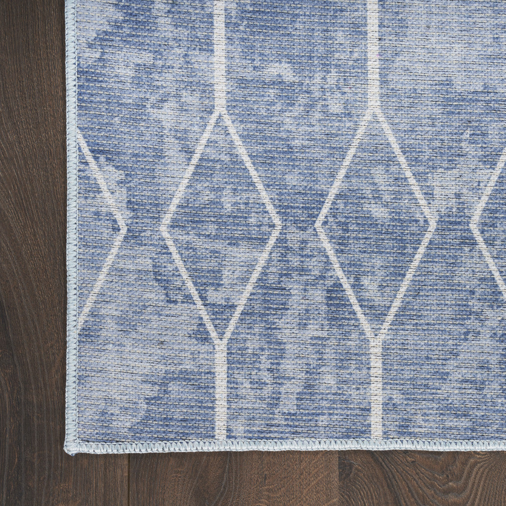 9' x 12' Blue and Beige Geometric Power Loom Washable Area Rug