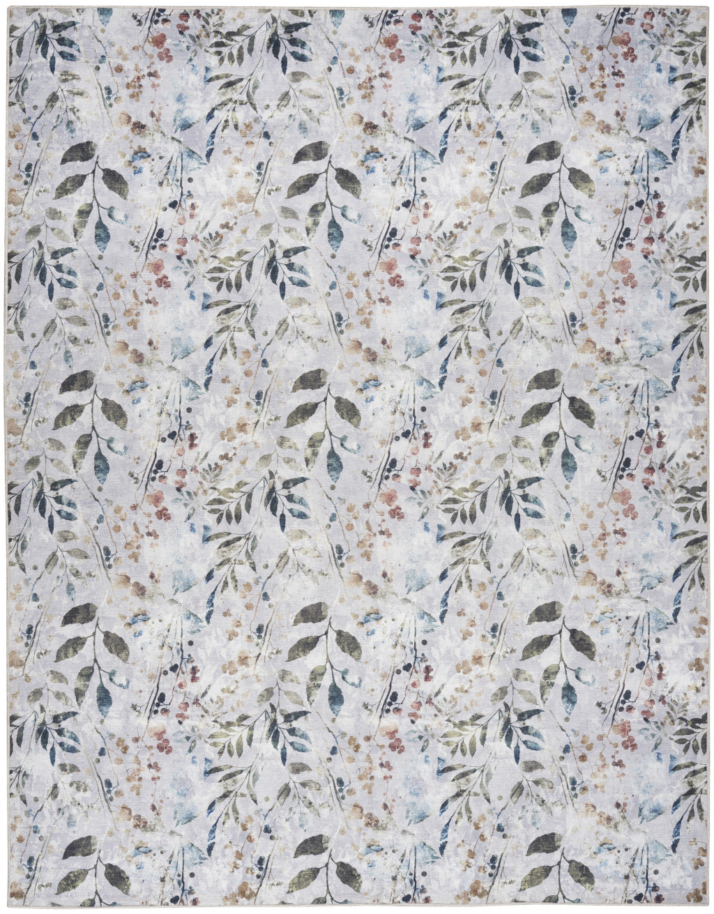 5' x 7' Ivory Blue and Gray Floral Power Loom Washable Non Skid Area Rug