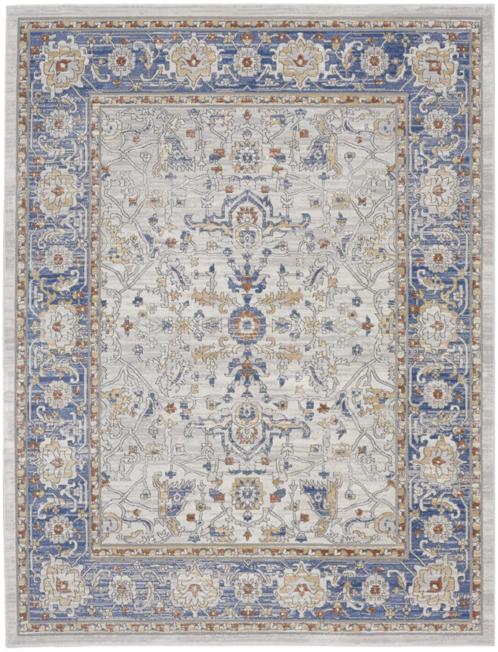 9' x 12' Ivory Blue and Gray Oriental Power Loom Area Rug