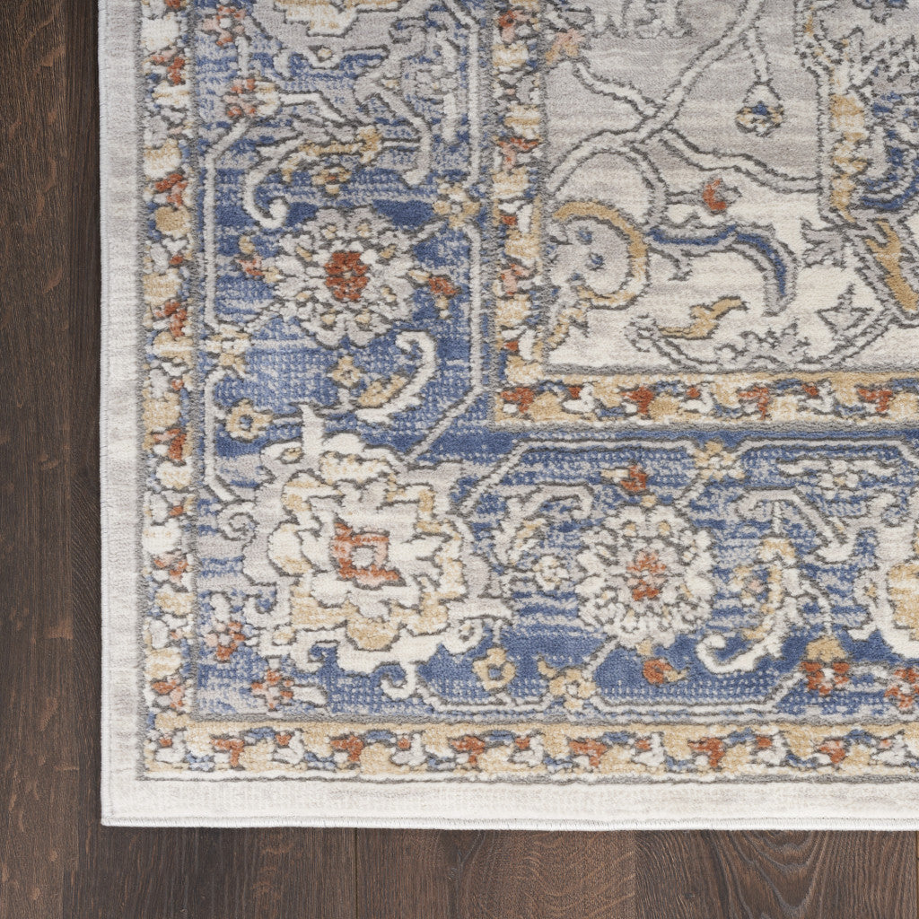 9' x 12' Ivory Blue and Gray Oriental Power Loom Area Rug