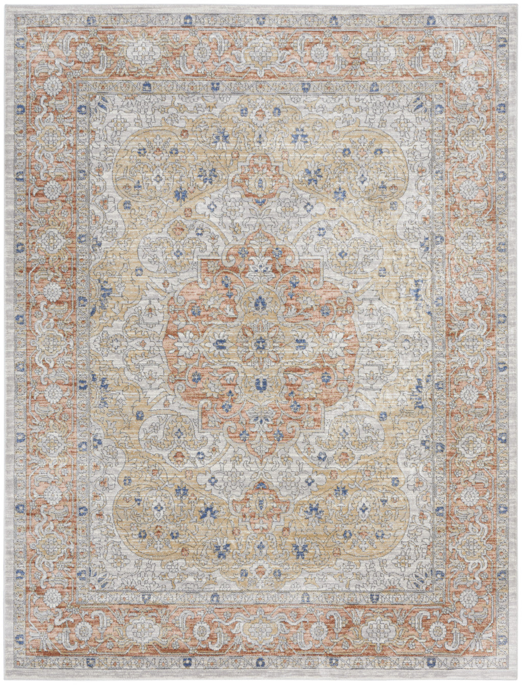 9' x 12' Ivory Blue and Gray Oriental Power Loom Area Rug