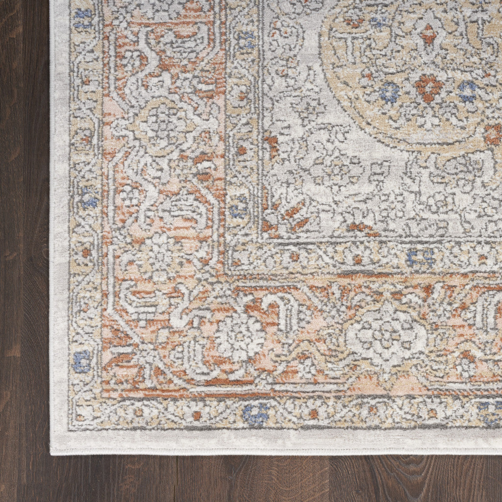 9' x 12' Ivory Blue and Gray Oriental Power Loom Area Rug