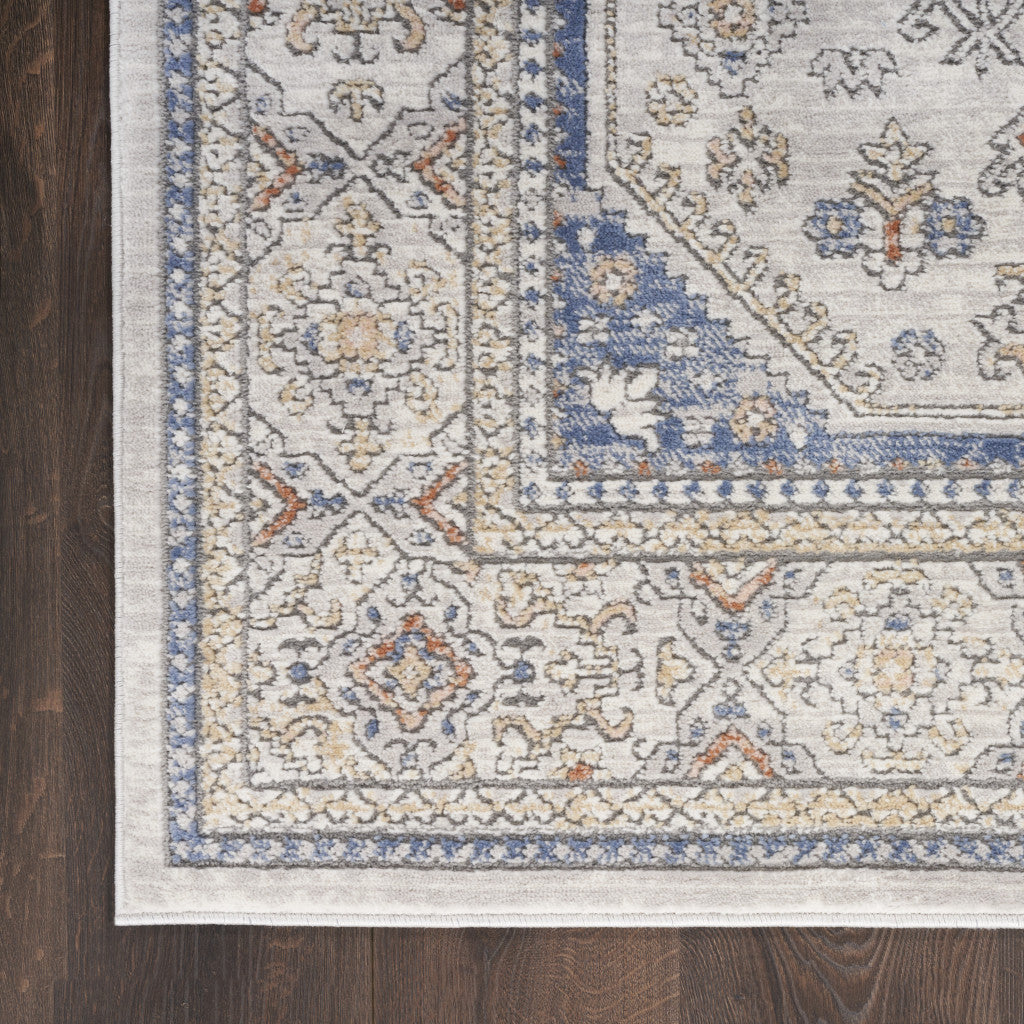 9' x 12' Ivory Blue and Gray Oriental Power Loom Area Rug