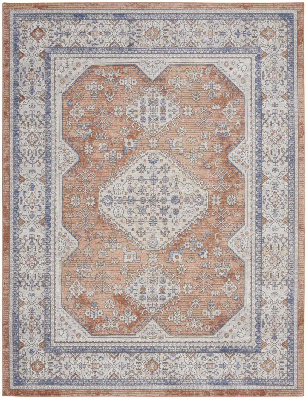 9' x 12' Blue and Beige Oriental Power Loom Area Rug