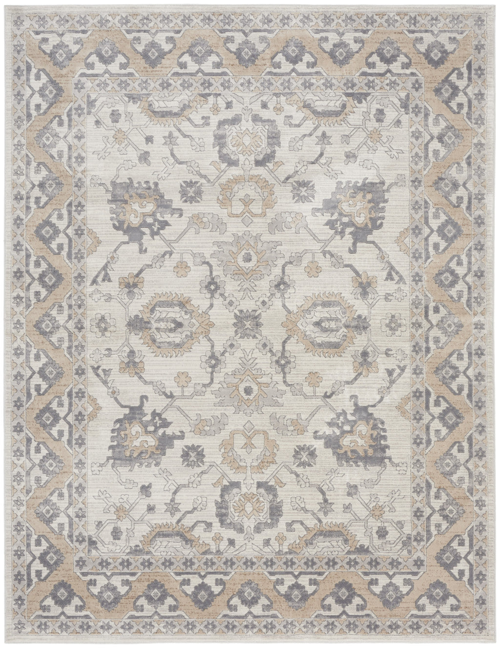 9' x 12' Gray and Ivory Oriental Power Loom Area Rug