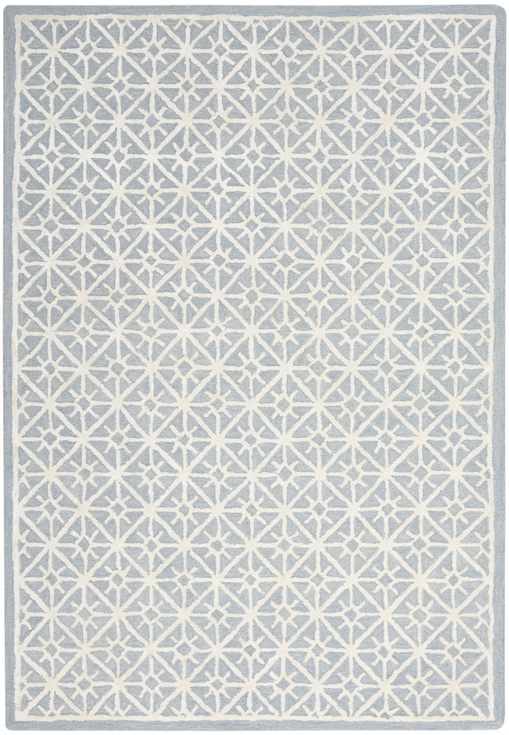 4' x 6' Light Blue and White Geometric Hand Tufted Area Rug