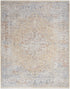5' x 8' Gray and Gold Oriental Power Loom Distressed Area Rug With Fringe