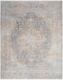 8' x 10' Ivory and Blue Oriental Power Loom Distressed Area Rug With Fringe