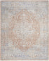 8' x 10' Brown and Blue Oriental Power Loom Distressed Area Rug With Fringe