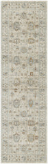 8' Beige and Ivory Oriental Power Loom Distressed Runner Rug With Fringe