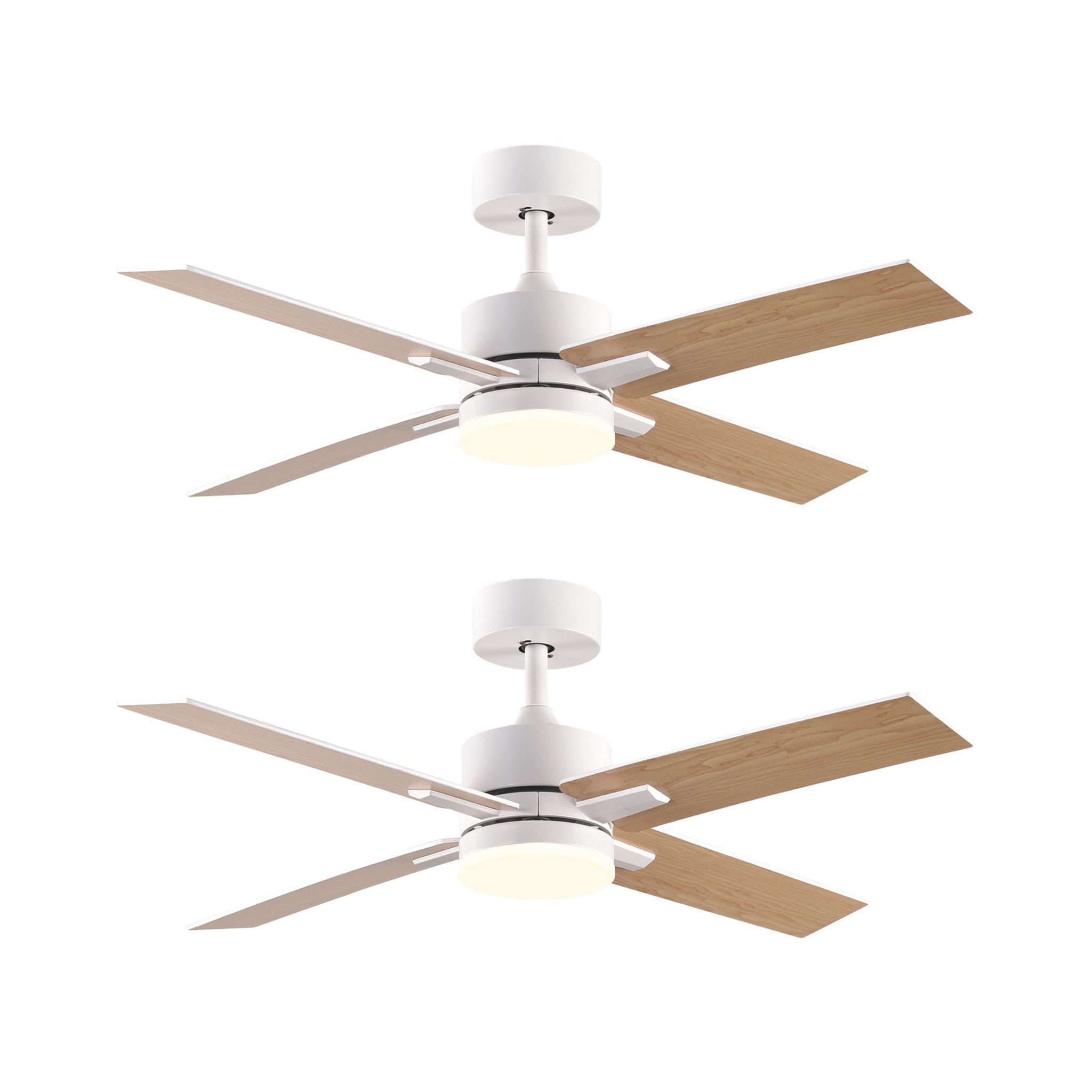 44" White And Brown and White Propeller Four Blade Dimmable Remote Control Integrated Light Ceiling Fan