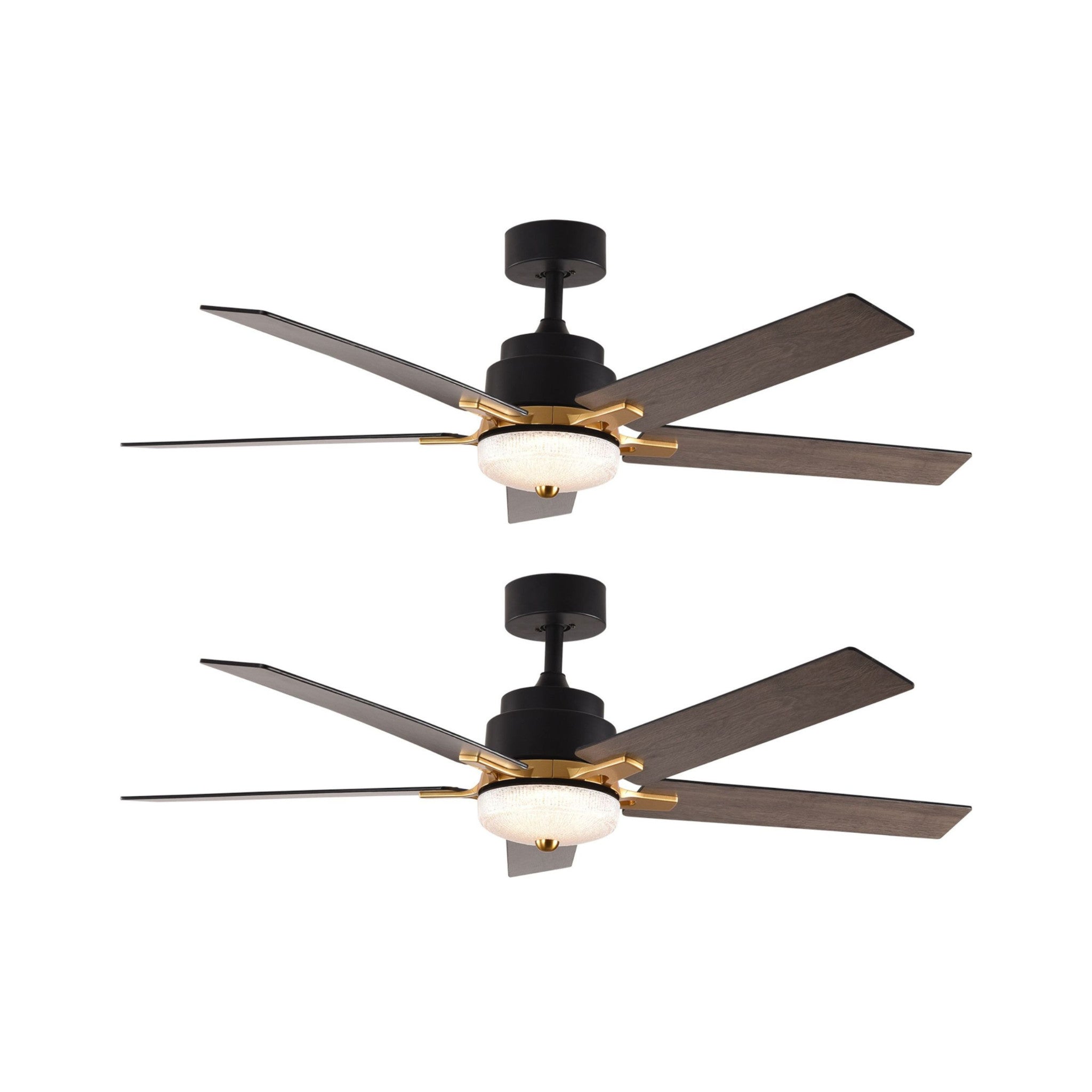 52" Black and Gold And Dark Brown Propeller Five Blade Dimmable Remote Control Integrated Light Ceiling Fan