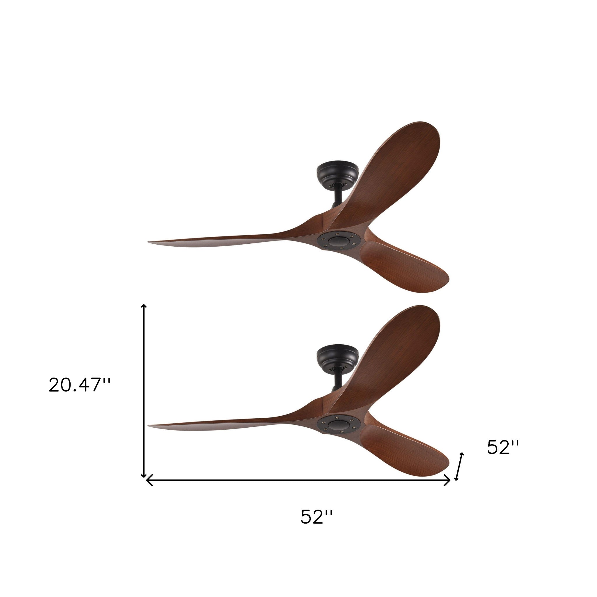 52" Black And Brown Propeller Three Blade Remote Control Integrated Light Ceiling Fan