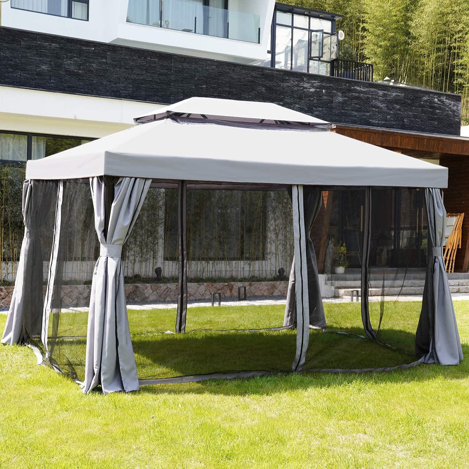 Mydepot SR Gazebo for Patios Outdoor Gazebo with Mosquito Netting and Curtains Outdoor Privacy Screen for Deck Backyard