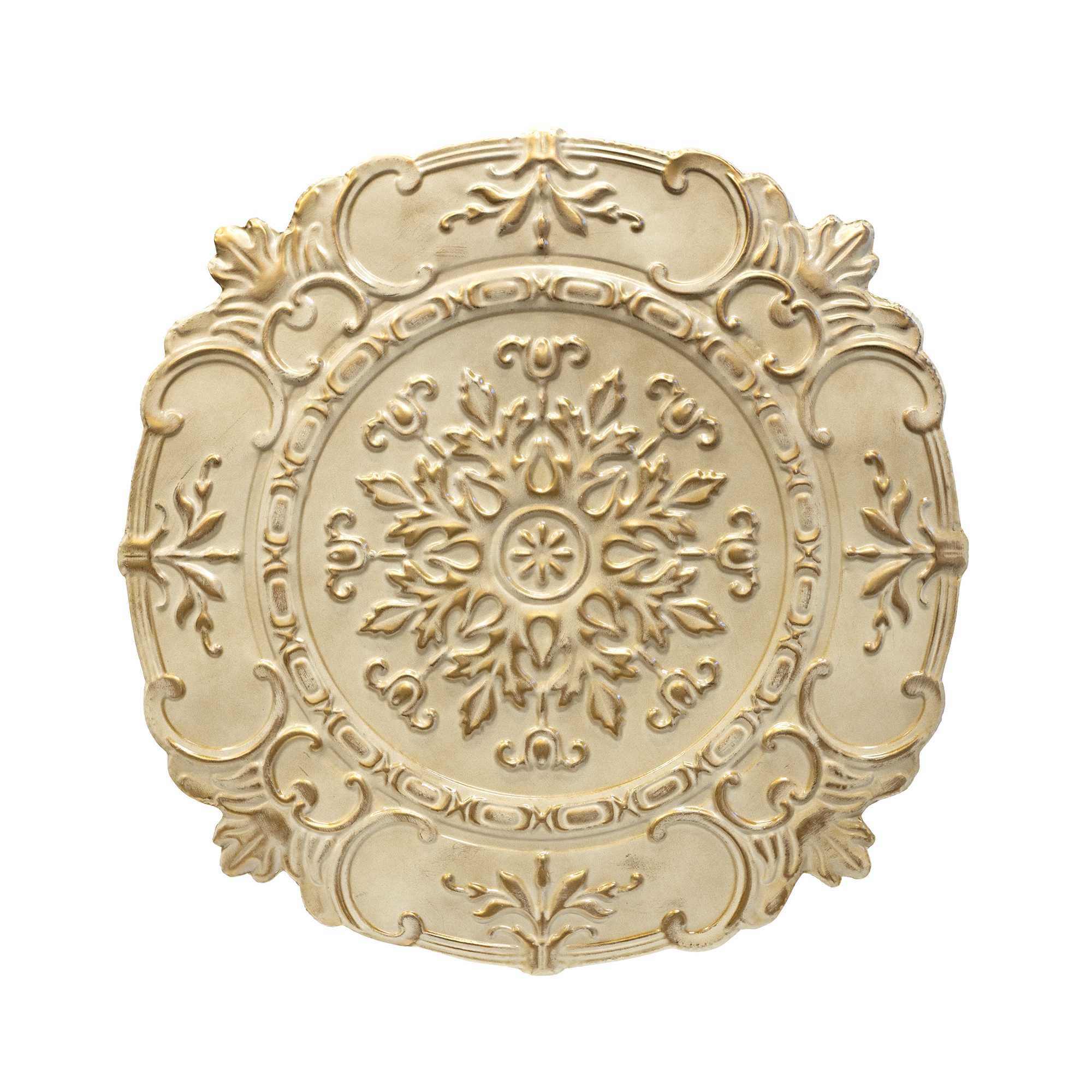 Distressed White European Medallion Metal Wall Decor