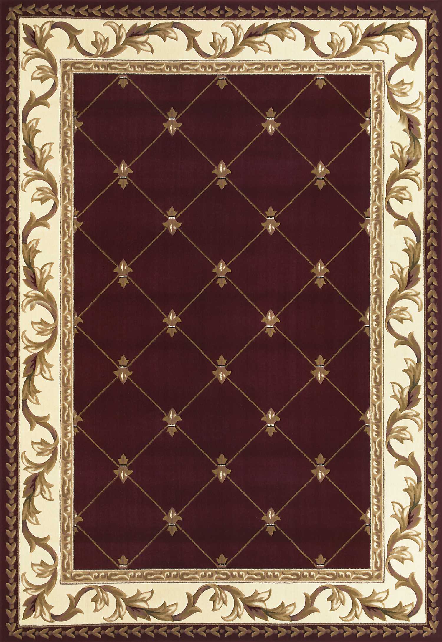 2'X3' Red Machine Woven Hand Carved Fleur De Lis Indoor Accent Rug