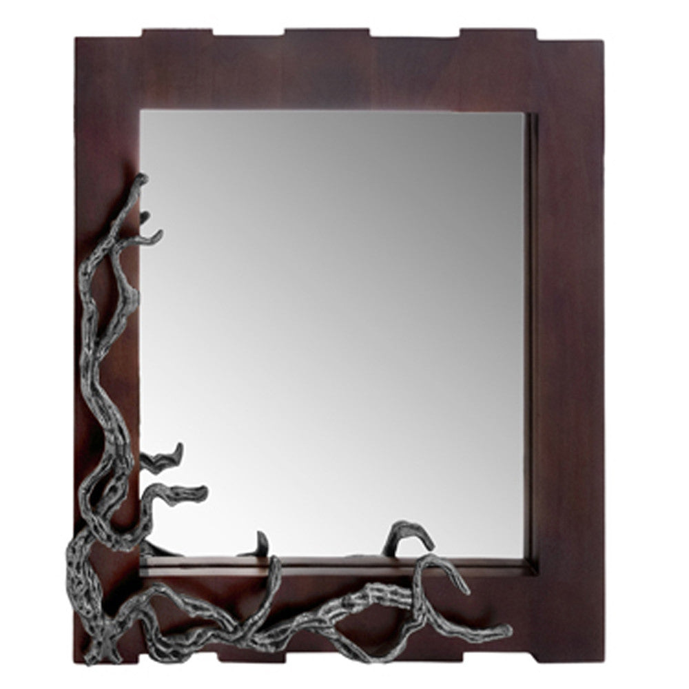 3" X 33" X 32" Brown And Silver Vine Wall Mirror