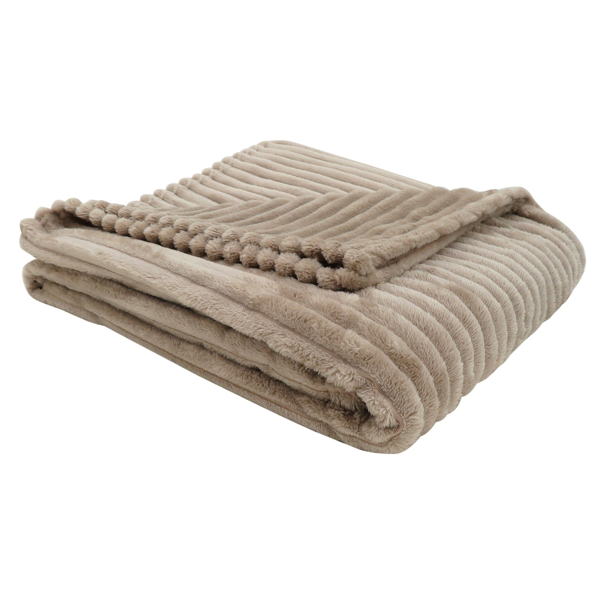 Beige Polyester Solid Color Plush Throw Blanket