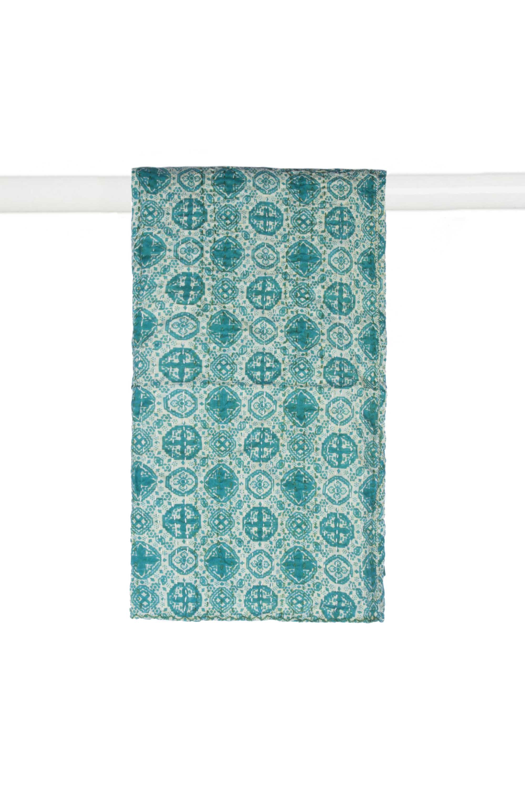 Blue And Green Cotton Ikat Reversable Throw