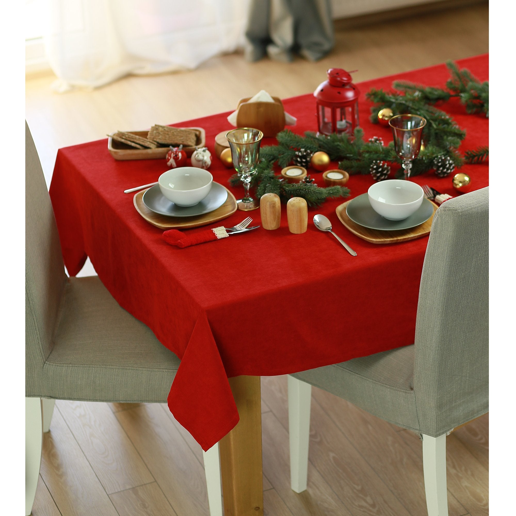 70" Merry Christmas Rectangle Tablecloth In  Red