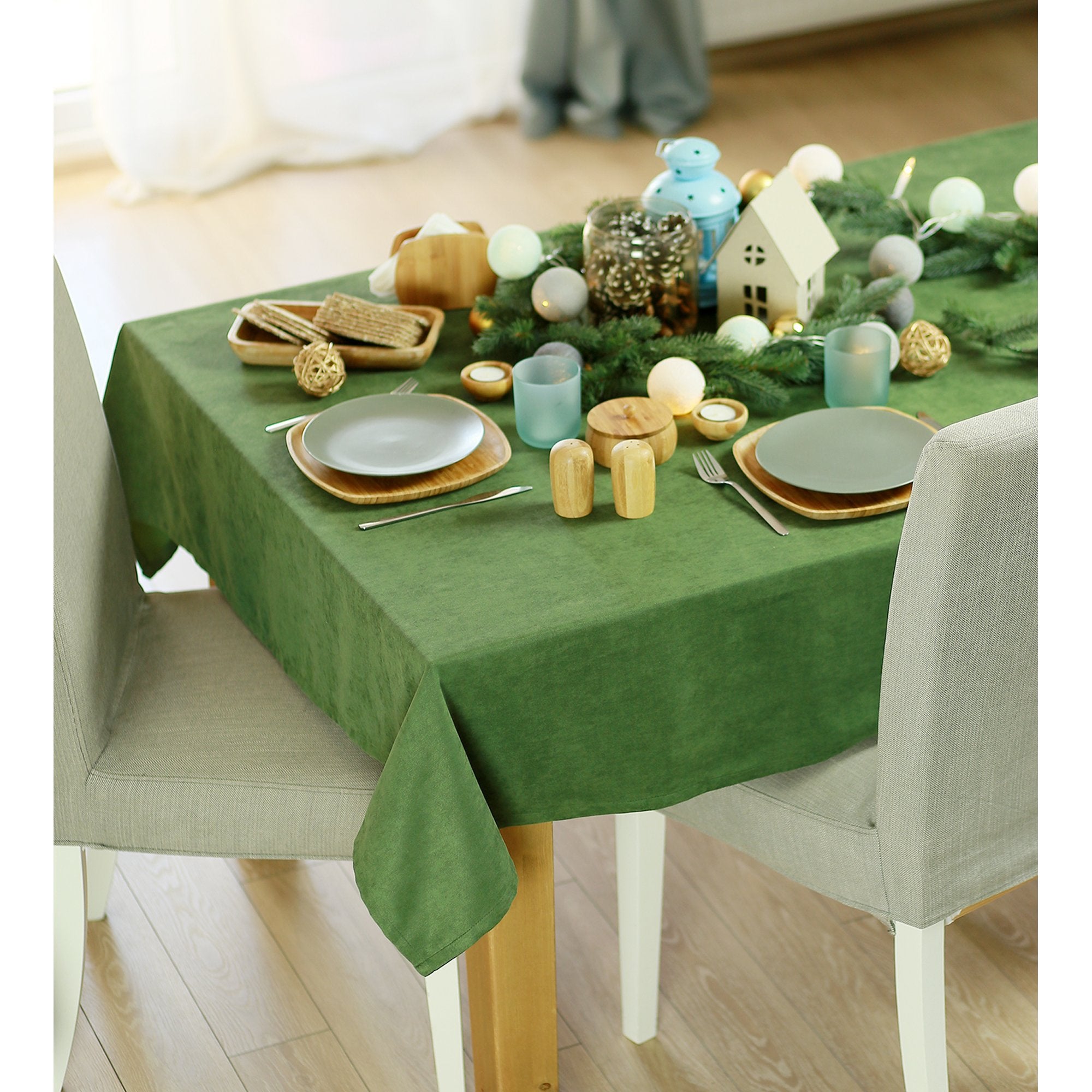 70" Merry Christmas Rectangle Tablecloth In  Green