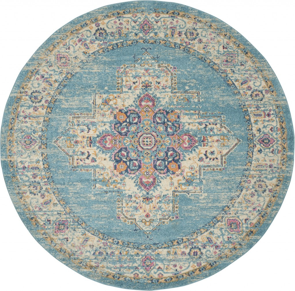 2' X 3' Light Blue Southwestern Power Loom Area Rug