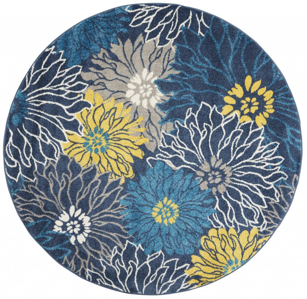 2' X 3' Blue Floral Power Loom Area Rug