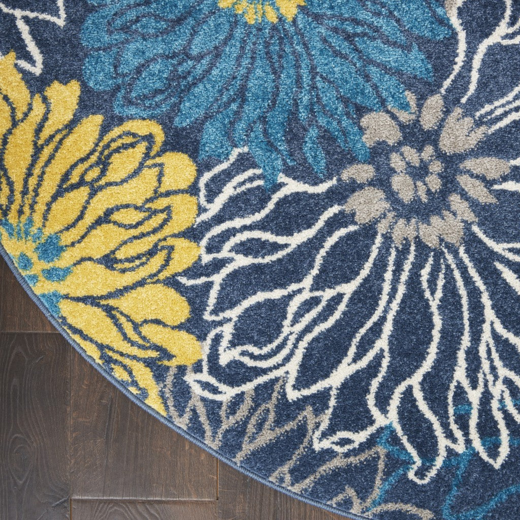 2' X 3' Blue Floral Power Loom Area Rug