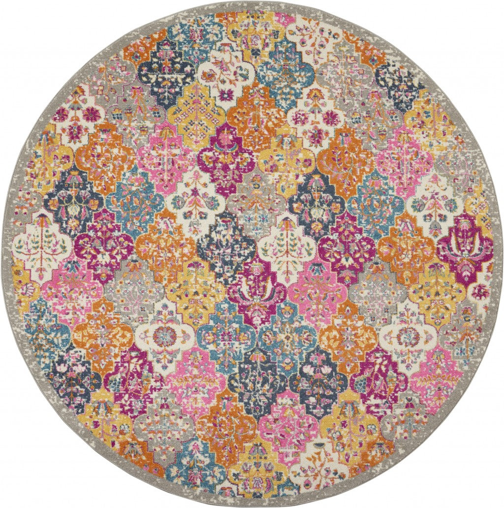 8' Pink And Gray Geometric Dhurrie Runner Rug