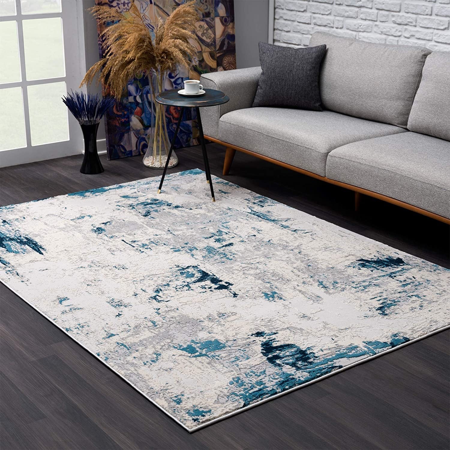 7’ X 10’ Blue And Ivory Abstract Strokes Area Rug