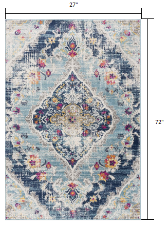 3' X 5' Blue Oriental Dhurrie Area Rug