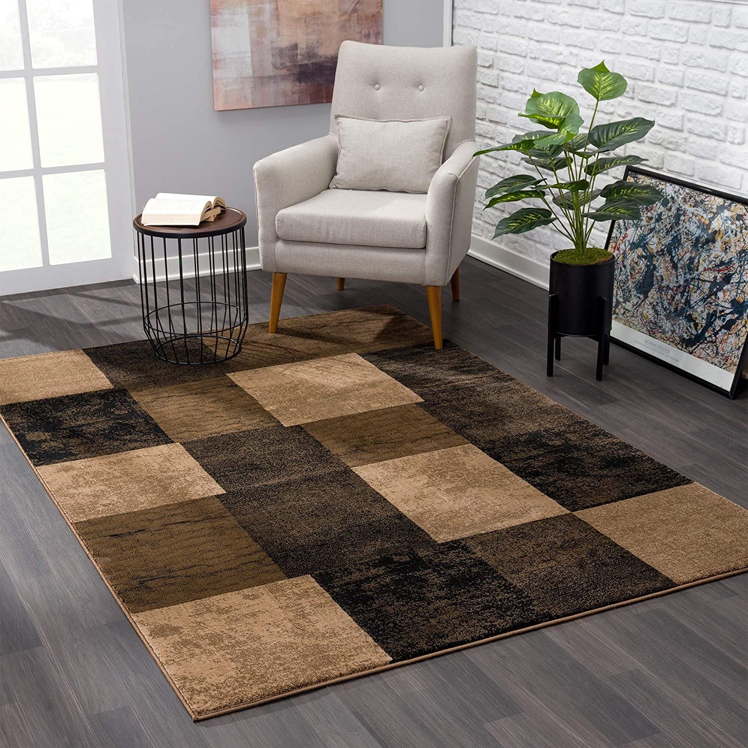 2’ X 15’ Brown Geometric Blocks Runner Rug