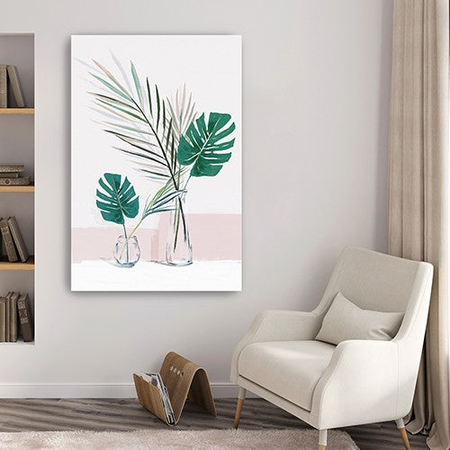 Pretty Green Foliage Leaves Pink Unframed Print Wall Art