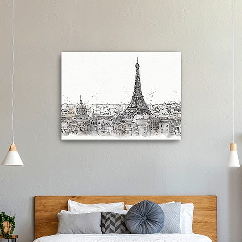 Monochrome Paris Rooftops Sketch Unframed Print Wall Art