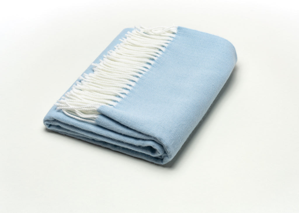 Powder Blue Soft Acrylic Herringbone Throw Blanket