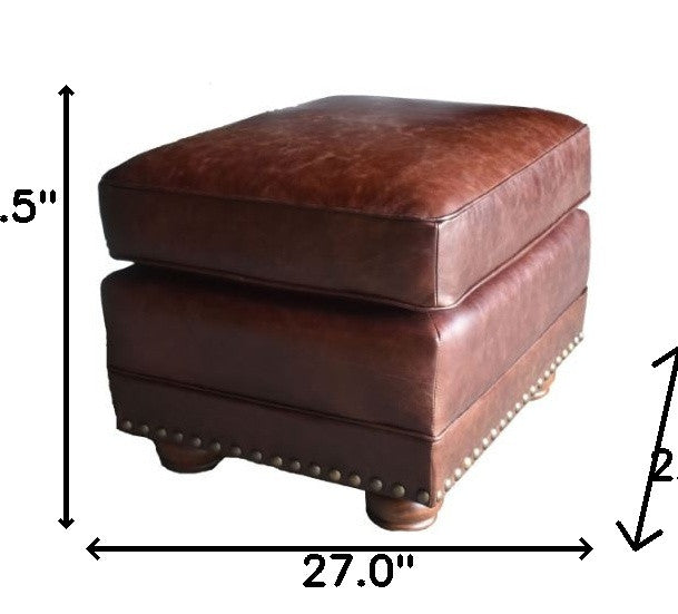 27" Brown Genuine Leather Ottoman