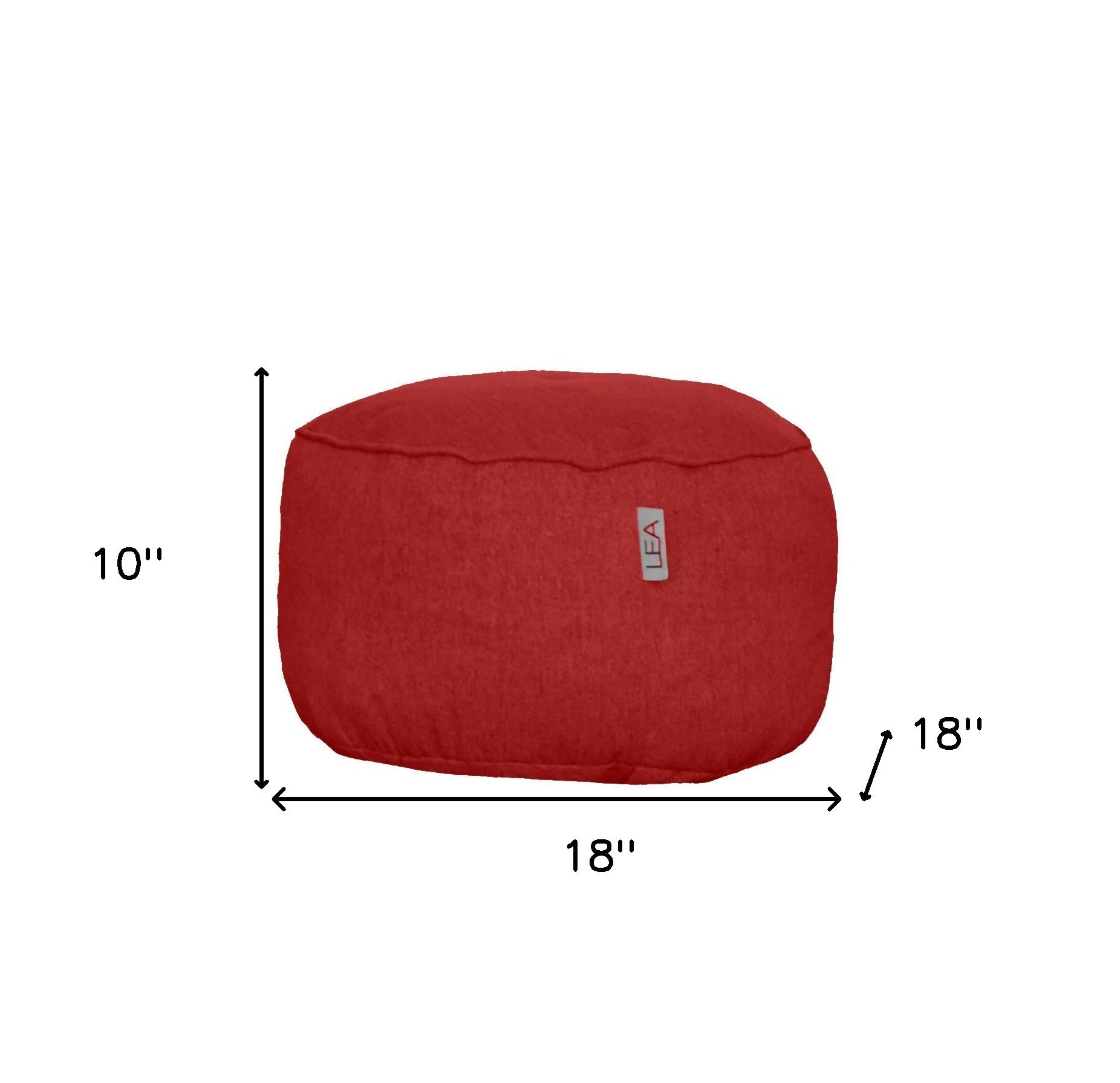 18" Red Linen Round Pouf Ottoman